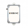 A rectangular electronic device with a white front panel, metal frame, four corner screws, and the logo "IOB.INC" printed in the center.