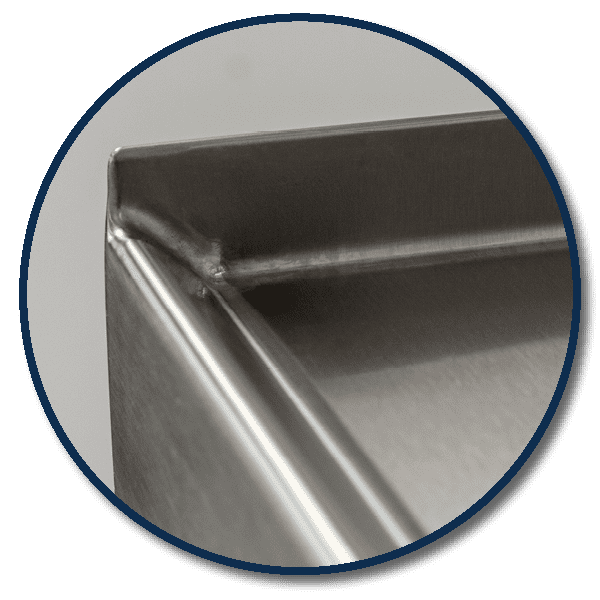 Close-up of Hoshizaki Steelheart® chef base with 90° side edges and marine edges designed for equipment stability and spill prevention.
