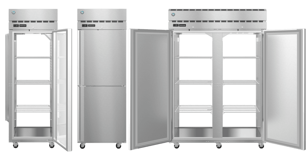 Hoshizaki Steelheart® pass-thru refrigerators PT1A-FG-FG, PT1A-HS-HS, and PT2A-FG-FG with front and rear access for kitchen efficiency.