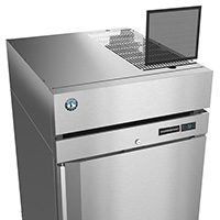 Hoshizaki top mount refrigerator with elevated evaporator design, maximizing interior capacity and allowing top-of-unit storage.