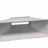 Rectangular white metal duct transition with a wide opening, gradually narrowing towards a smaller rectangular end, photographed against a plain white background.