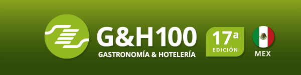 Green banner with the G&H100 Gastronomía & Hotelería logo, 17th edition label, and a circular Mexican flag icon on the right.