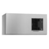 A commercial stainless steel ice machine with a black vented panel and control buttons on the front.