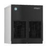 A black and stainless steel Hoshizaki commercial ice maker with two front vents and a Hoshizaki logo on the top right corner.