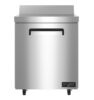 Stainless steel commercial refrigerator with a single door, flat top, recessed handle, and wheels. Brand label "Valiance" visible at the bottom right.