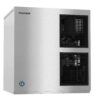 Stainless steel Hoshizaki commercial ice maker with two black ventilation grilles on the front panel.