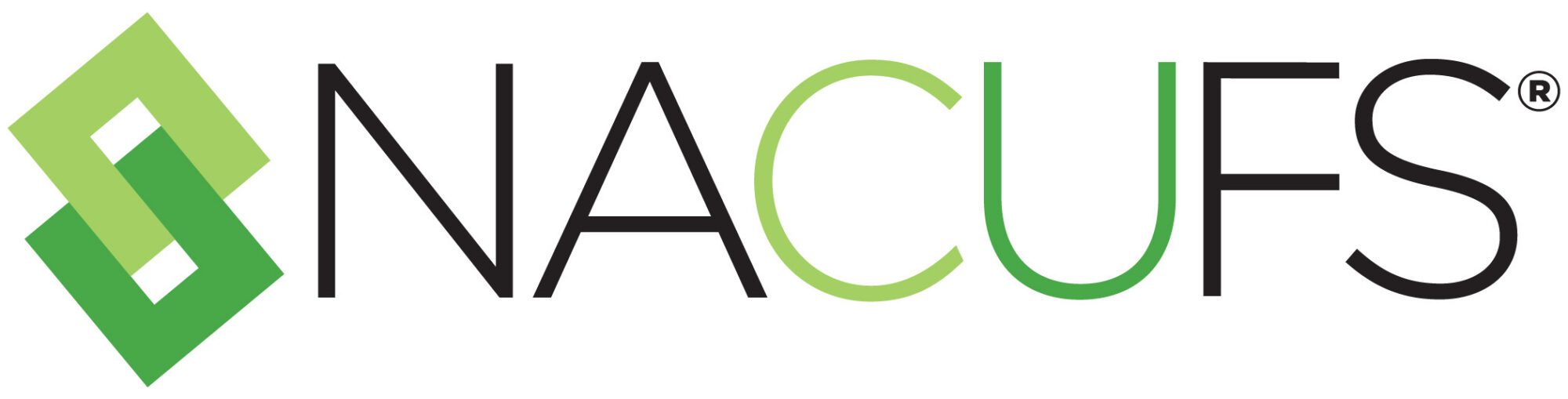 NAFCS logo featuring two overlapping green diamond shapes followed by the acronym "NACUFS" in black and green capital letters.