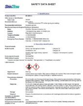 A safety data sheet for KE-4560-G RTV rubber, listing product details, hazards, handling, and manufacturer’s contact information. Warning symbol for health risks is included.